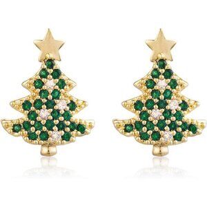 ✨ Green Christmas Tree Earrings | Sparkling Cubic Zirconia Studs